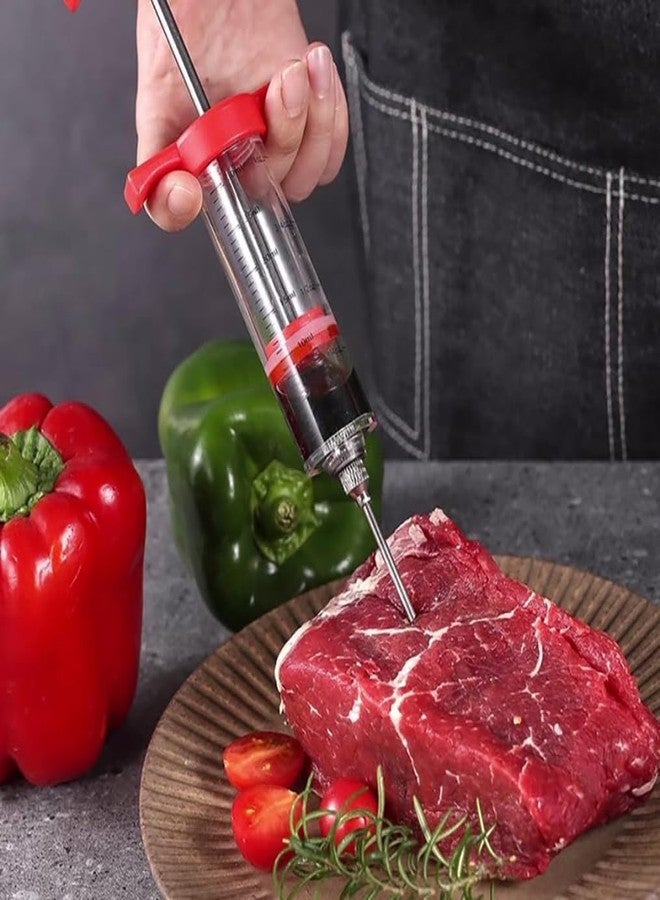 Ruiwin محقنة بلاستيكية للحوم، محقنة لحقن الديك الرومي، طقم حقن الديك الرومي للتتبيل، محاقن لحوم للتدخين، محقنة شواء، أحمر 1 أونصة (محقنة واحدة وإبرة واحدة) - Image 5